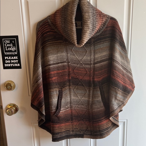 Cozy Striped Turtleneck Poncho - Picture 2 of 4